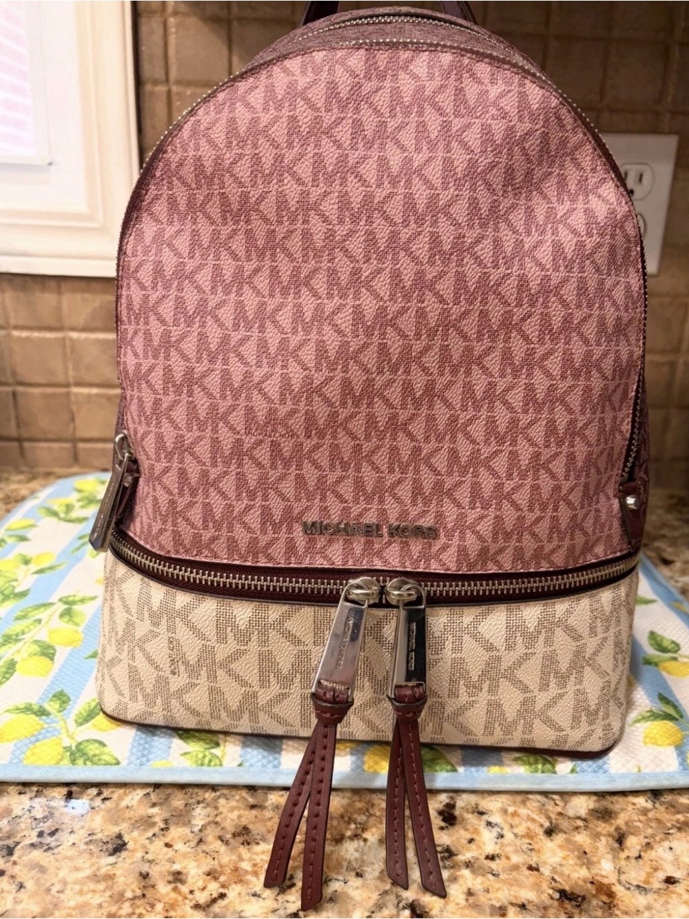 Michael Kors Two-Tone Pink and Cream Signature Mini Backpack